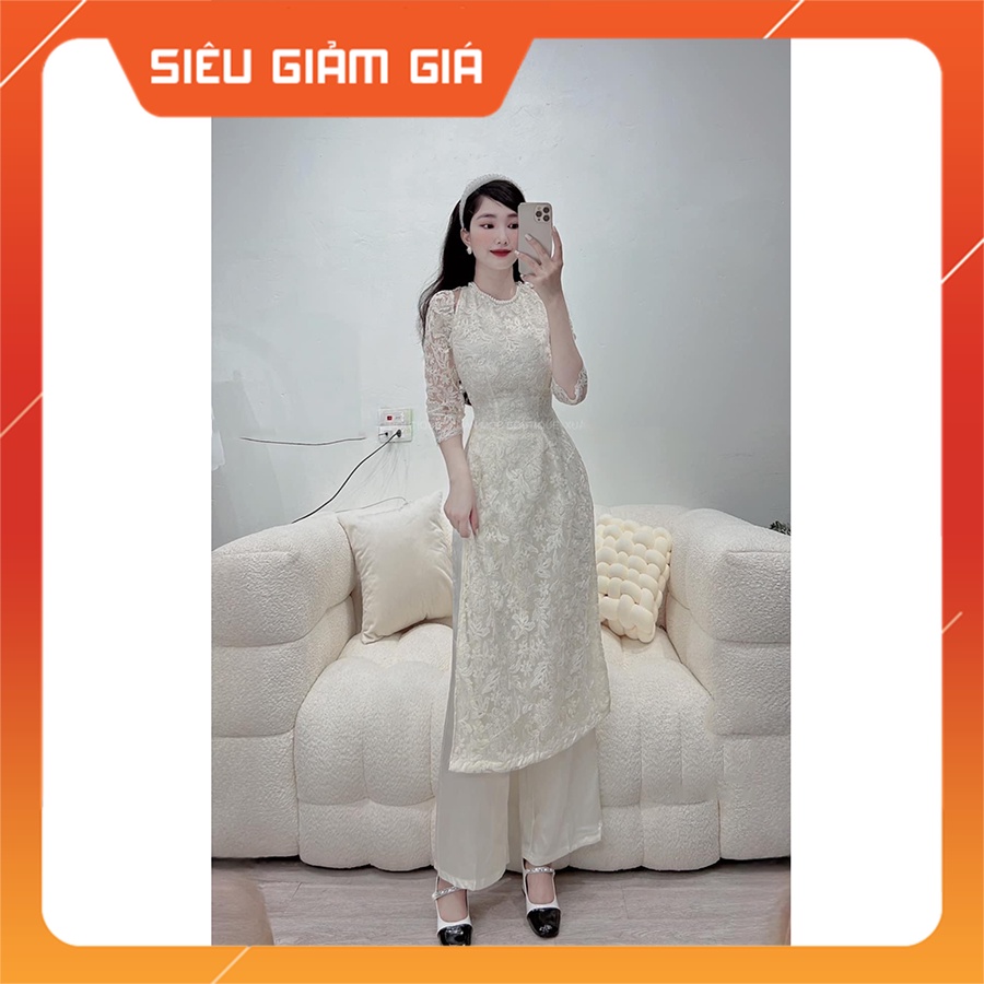 Set Áo Dài Thiết Kế Cách Tân Vải Ren Cao Cấp Tay Bồng SB3053 - Thời trang Teen 888