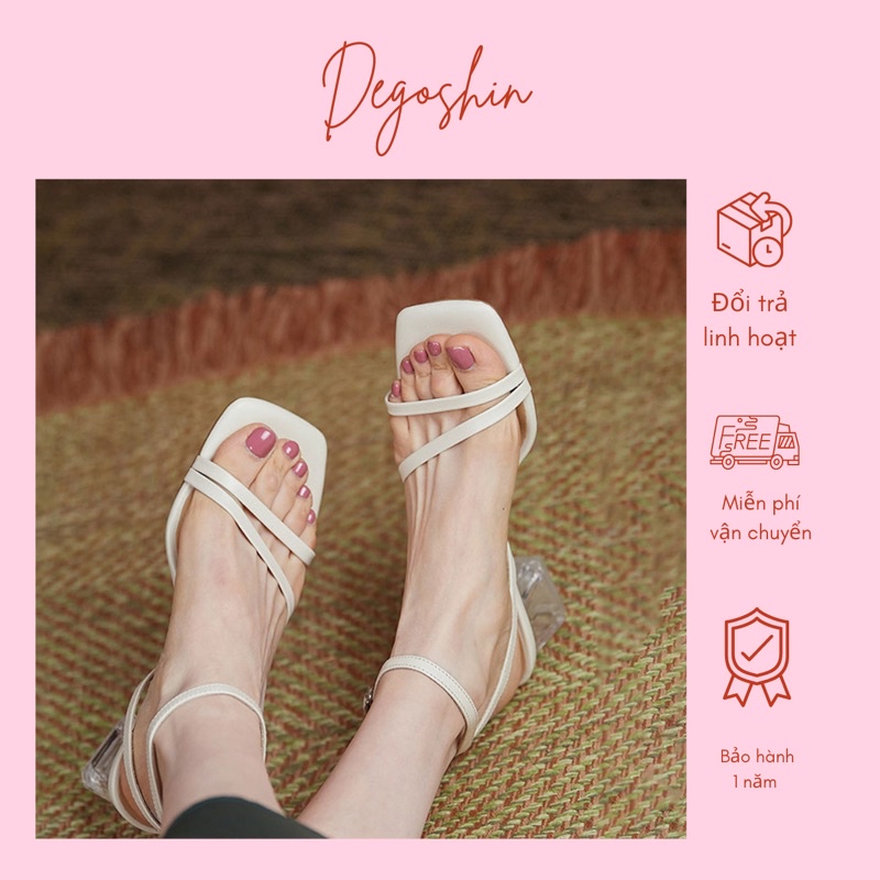 Giày sandal nữ, sandal cao gót, gót trụ mika 5cm dây nhuyển thời trang Degoshin