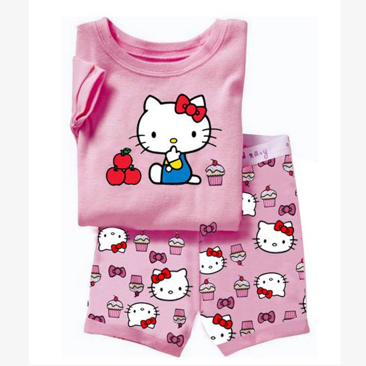 Bộ Đồ Ngủ Tay Ngắn In Hình Hello Kitty Dễ Thương Dành Cho Bé Gái