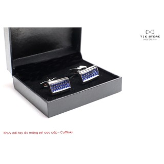 Khuy măng sét cao cấp đính đá - Cufflinks Đá Xanh, tặng kèm hộp gấp