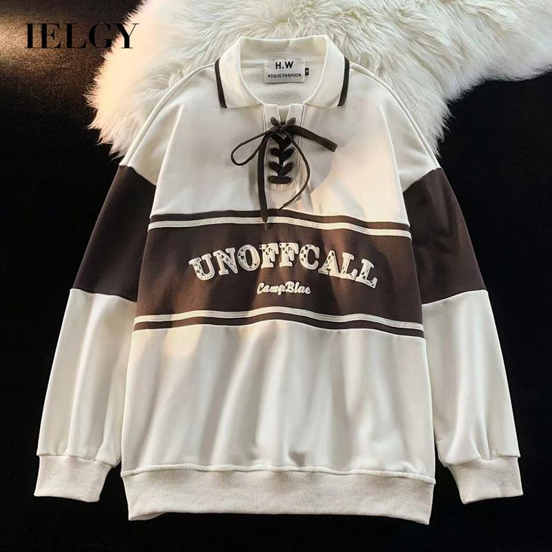 IELGY Áo sweater Cổ polo Phong Cách retro Mỹ Cho Nữ