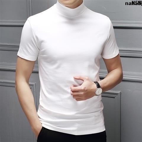 Áo Sơ Mi Cotton Tay Ngắn Màu Trơn Thời Trang Cho NamCơ Sở Cổ Cao Modal Đế Xuồng} Áo Thun (
