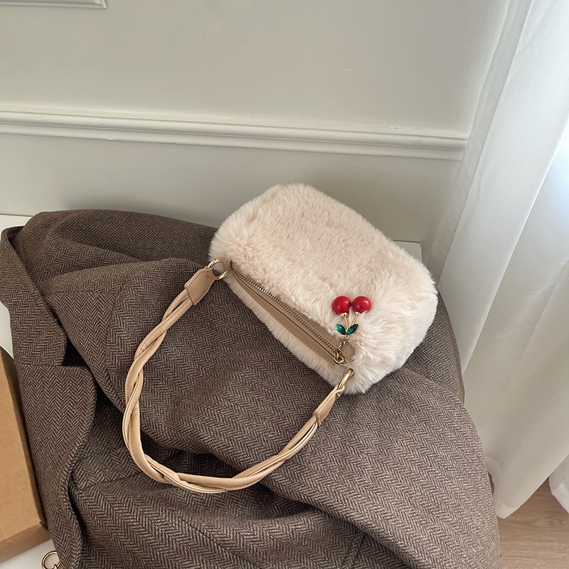IELGY Túi Đeo Chéo Phủ Bông Hình Quả cherry Thời Trang Hàn Quốc Cho Nữ