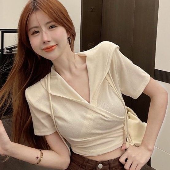 Áo thun nữ JSC ngắn tay cổ chữ V vạt chéo ngực lớn thời trang gợi cảm