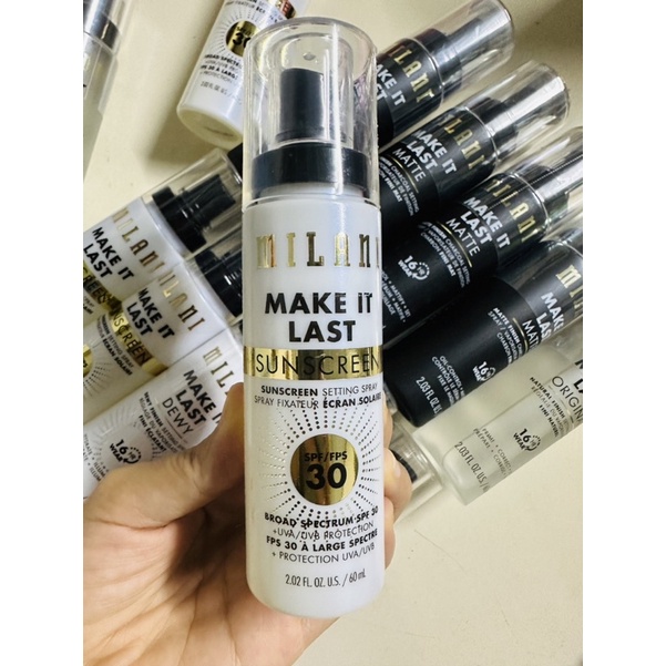 Xịt Khoáng nền giữ lớp trang điểm Milani Make It Last/Dewy Matte/ Sunscreen SPF30 Setting Spray 60ml