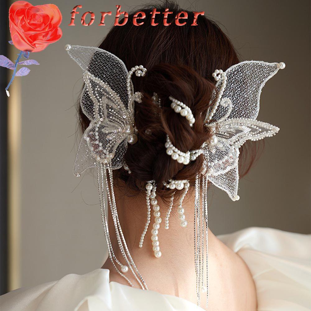 Kẹp Tóc Lưới Đính Hạt Ngọc Trai Cỡ Lớn Hình Bướm Phong Cách Vintage Cho Nữ