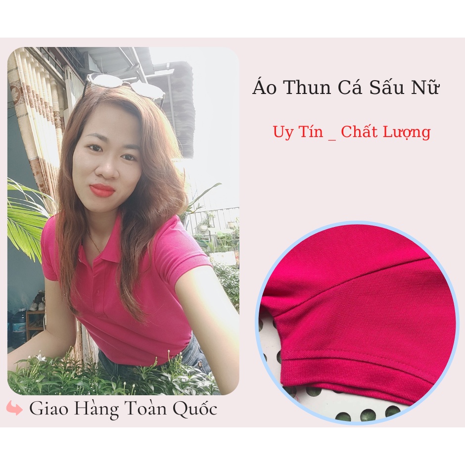 Aó Thun Cá Sấu Nữ Màu Hồng Sen Tay Trơn