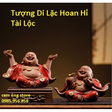 Tượng Di Lặc hoan hỉ tài lộc cỡ nhỏ cao cấp sắc nét men hỏa biến- Tượng Di Lặc gốm tử sa trang trí bàn trà, quà tặng