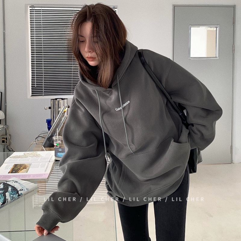 Áo Hoodies Tay Dài Hoạ Tiết Chữ In Phong Cách Hàn Quốc
