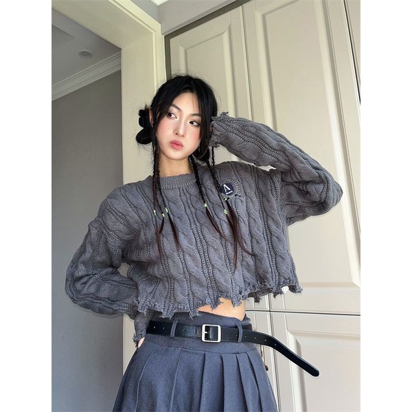 Áo Len Dài Tay Cổ Tròn Thiết Kế Mới Thời Trang Mùa Thu Đông Theo Phong Cách Hàn Quốc