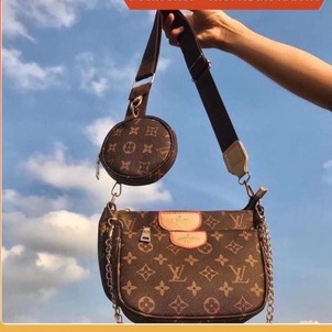 Túi xách nữ Set túi 3 món l.V 3 in 1 đeo chéo đeo vai dây dù nâu hot trend , kèm phụ kiện  thời trang sm