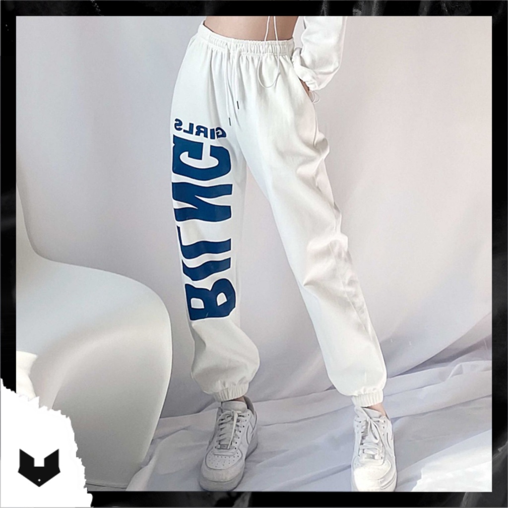 (Sẵn đen, trắng đủ size) Quần jogger suông ống rộng in chữ BLING unisex nam nữ cá tính thể thao hip hop dance đường phố