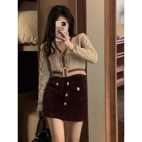 Áo Khoác Cardigan màu nâu có 2 túi phong cách Hàn Quốc