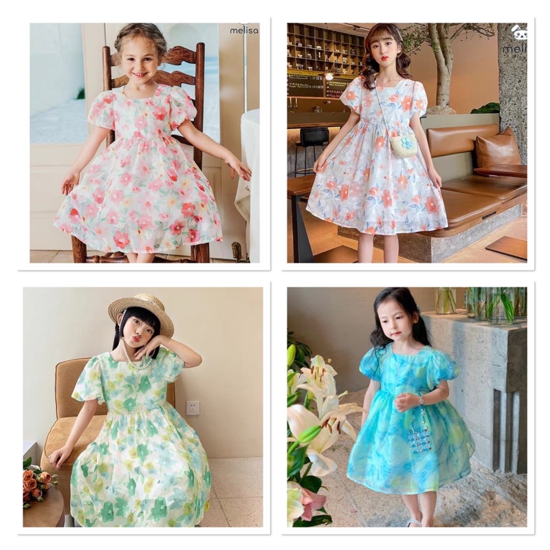 Đầm Melisa hoa tay phồng cho bé gái
