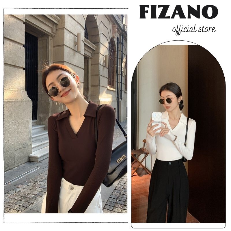 Áo thun nữ cổ bẻ khoét V 3 màu basic trơn chất thun mềm mịn tôn eo tôn dáng hàng Quảng Châu cao cấp fizano