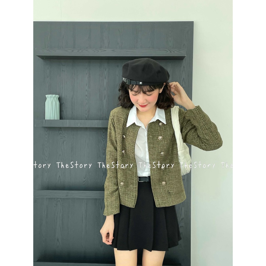 Áo tweed hai hàng nút xanh rêu  A2730