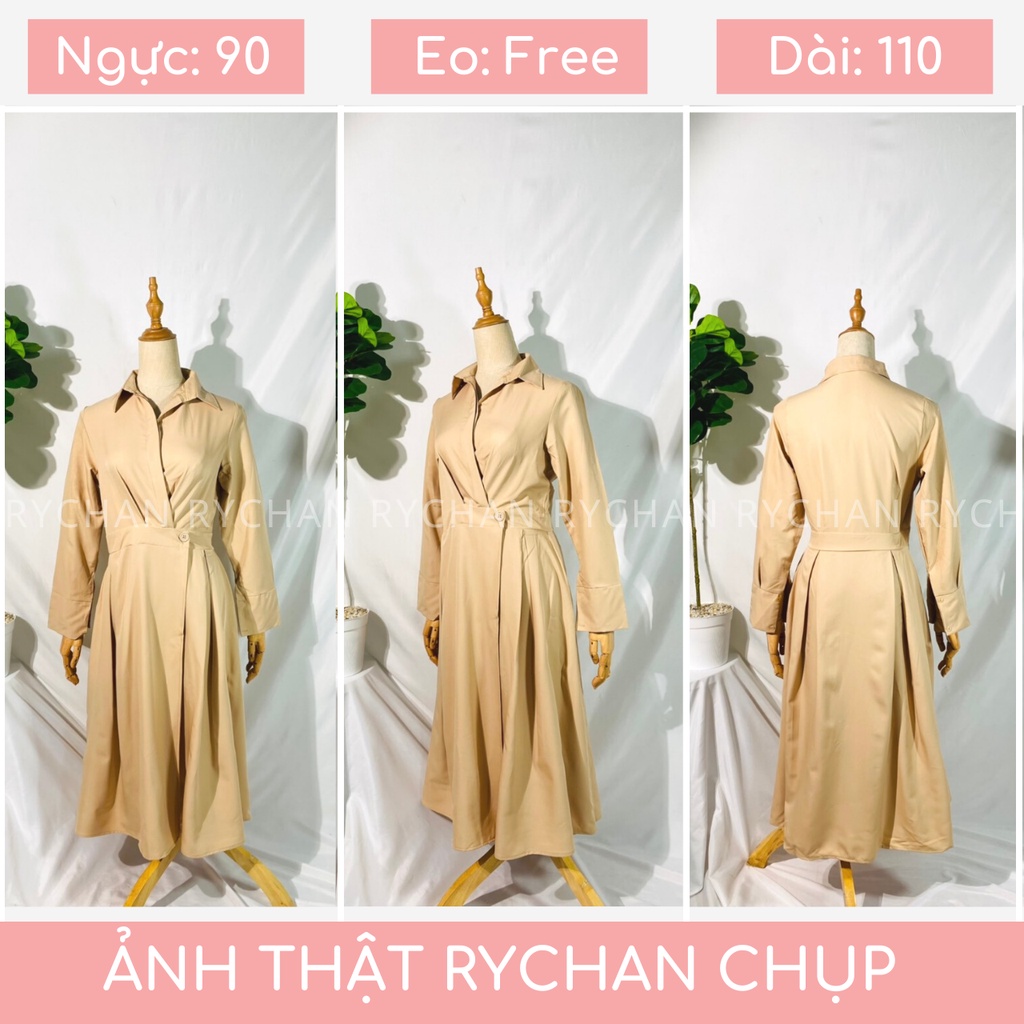 Đầm Nữ Dạo Phố Dáng Sơ Mi Tay Dài Nút Trước Cực Nữ Tính Màu Hồng Nude - DX9796