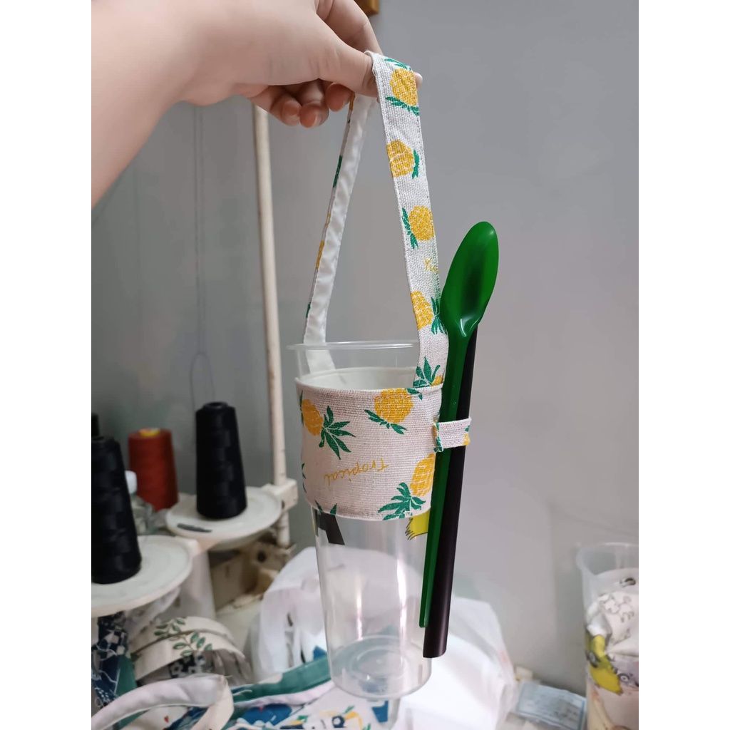 Quai vải xách ly nước, trà sữa, cafe. bình nước, bình giữ nhiệt take away, quai vải canvas, giỏ xách đựng ly
