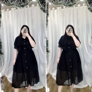[Bigsize 65-90kg] Đầm tiểu thư nút gỗ