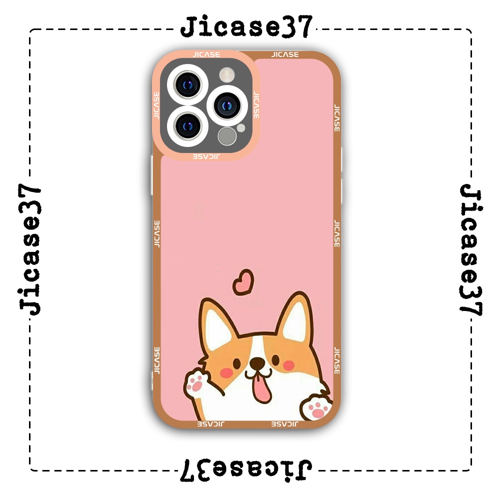 Ốp lưng iphone và samsung xiaomi oppo cạnh vuông Jicase corgi đáng iu