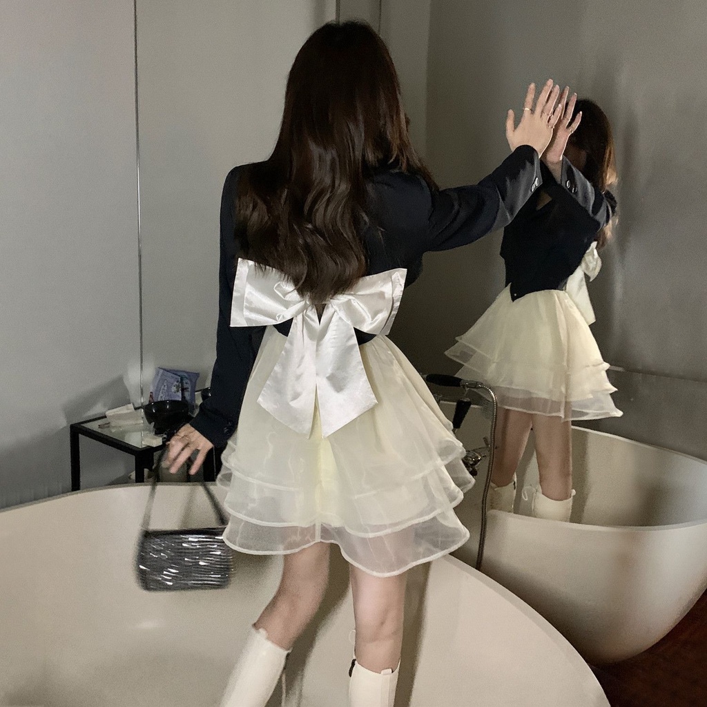 COZOK Set Áo cardigan Thắt Nơ Eo + Đầm Hai Dây Phong Cách Quyến Rũ