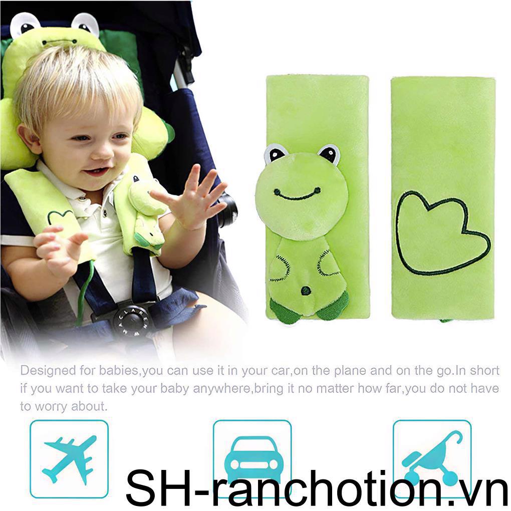 Set 2 Vỏ Bọc Dây Đai An Toàn Xe Hơi Hình Ếch Có Móc Treo Mềm Mại Bảo Vệ Vai Và Núm Ti Giả Màu Xanh Lá Cho Trẻ Em