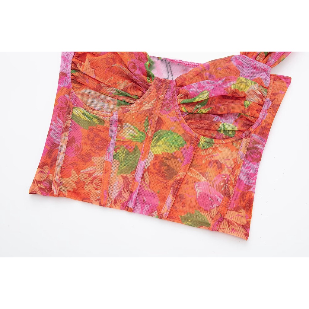 Uibey Áo kiểu corset dáng ngắn bề mặt lụa thời trang 7351