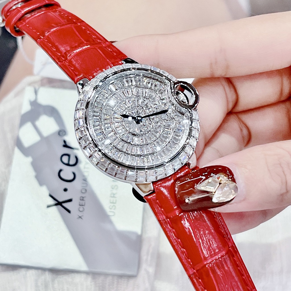 Đồng Hồ Nữ X-cer B0630 Dây Da Đỏ Silver 36mm