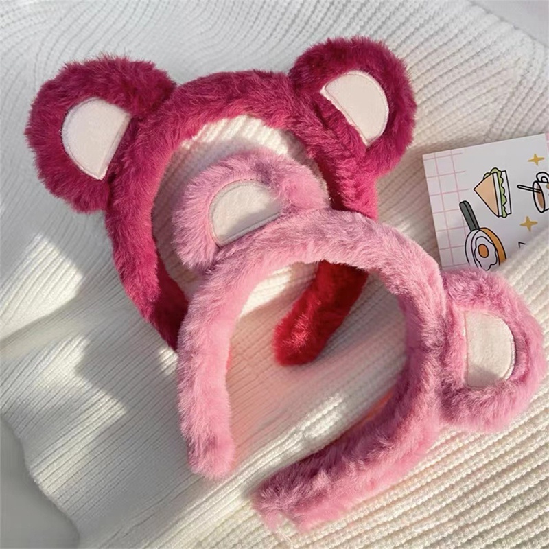 Băng Đô Cài Tóc Tai Gấu / Dâu Tây Bằng Lông Nhung Chống Trượt Thời Trang