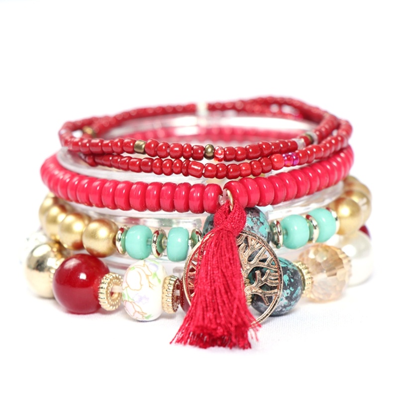 Flgo Vòng Tay Chuỗi Hạt Phối Tua Rua Phong Cách Bohemia Cho Nữ