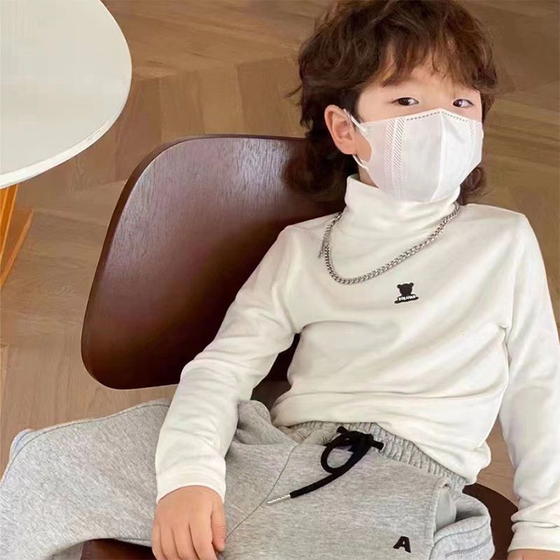 Áo Thun Tay Dài Cổ Cao Bằng Nhung Thời Trang Thu Đông Phong Cách Mới Cho Bé Trai Và Gái