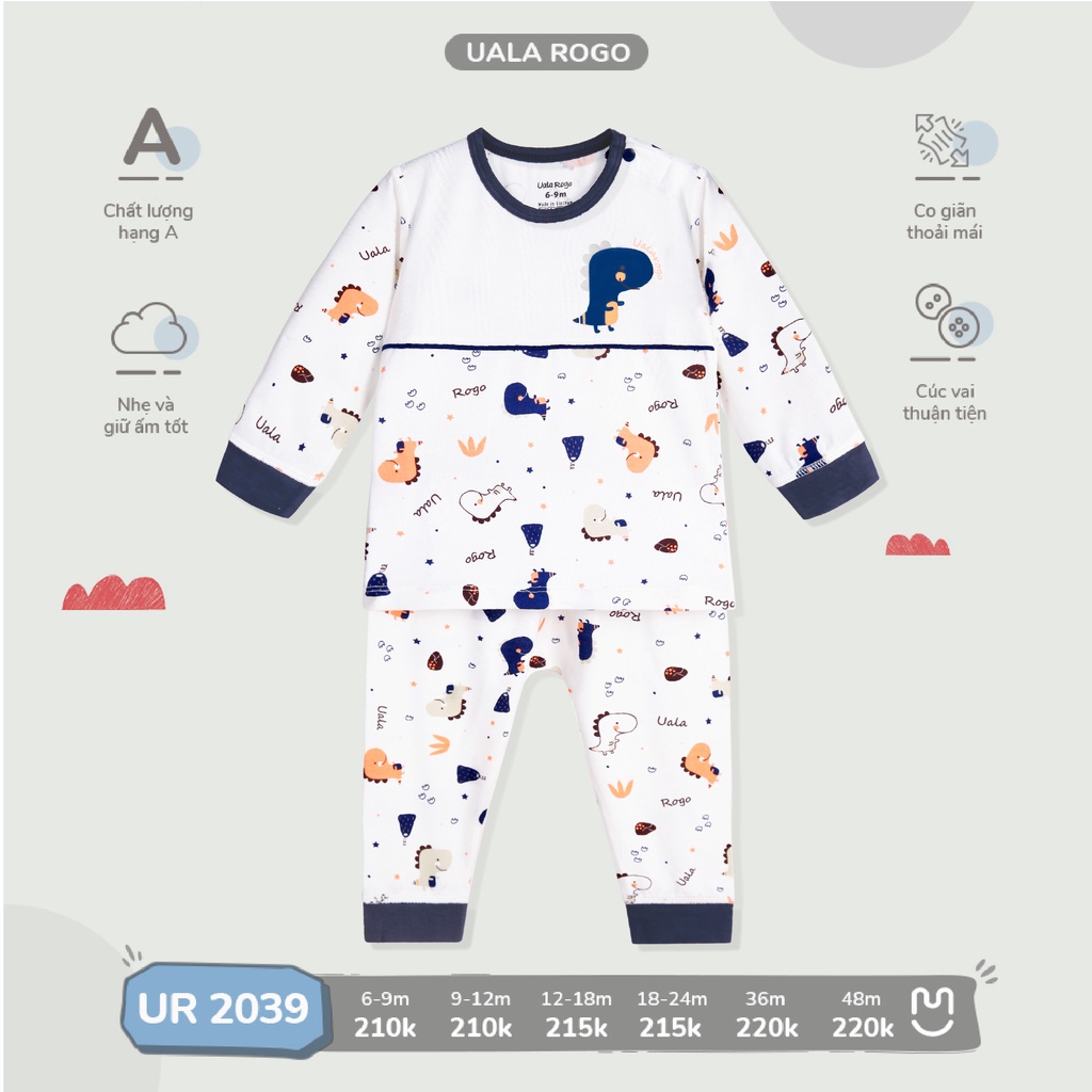 XẢ LỖ 119K dài tay sợi tre Uala Rogo Lullaby cao cấp mềm mịn bộ dài tay thấm hút tốt cho bé trai bé gái