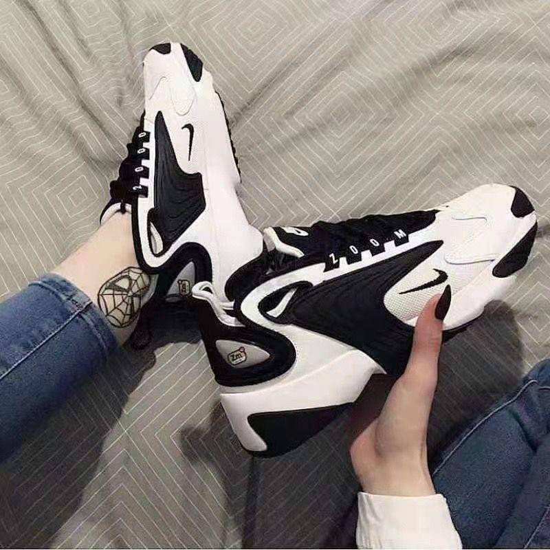 Giày Thể Thao Màu Trắng Đen Phong Cách Hàn Quốc Harajuku Đường Phố Cho Nam Và Nữ Zoom2k Hàng Quảng Châu Cao Cấp