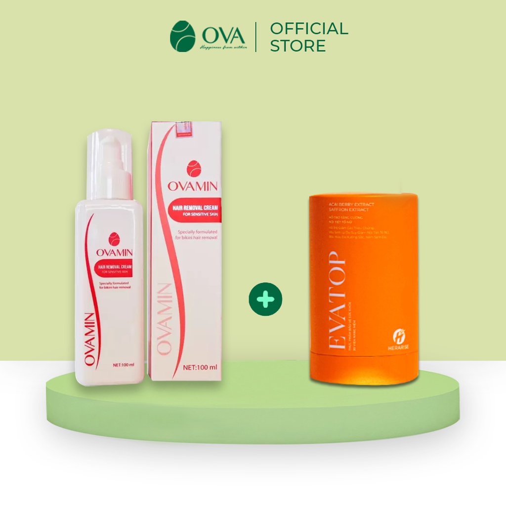 Combo Nano bưởi đỏ Hera làm sáng da đẹp dáng và Bộ kem tẩy lông vùng kín OvaMin tẩy lông body không kích ứng da