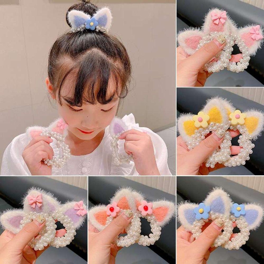 Dây Cột Tóc Co Giãn Hình Tai Mèo Bằng Lông Nhung Dễ Thương Cho Bé Gái