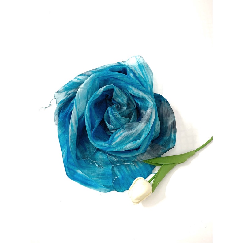 Khăn Lụa Tơ Tằm Palacesilk quàng cổ mùa đông màu xanh, kích thước 180cm*90cm