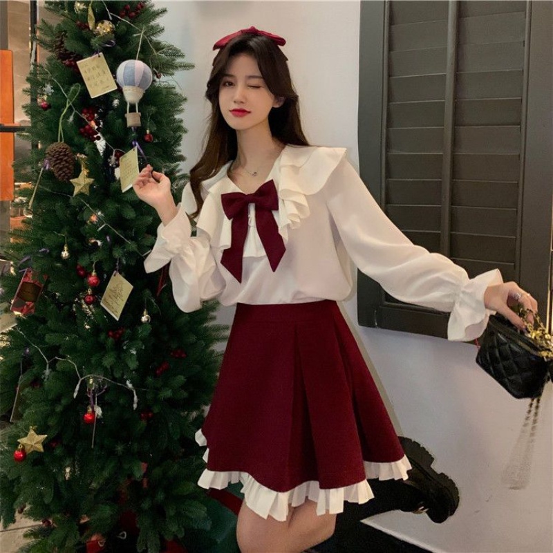 IELGY IELGY Bộ Đầm Giáng Sinh Thắt Nơ Ngọt Ngào Mới Cho Nữ