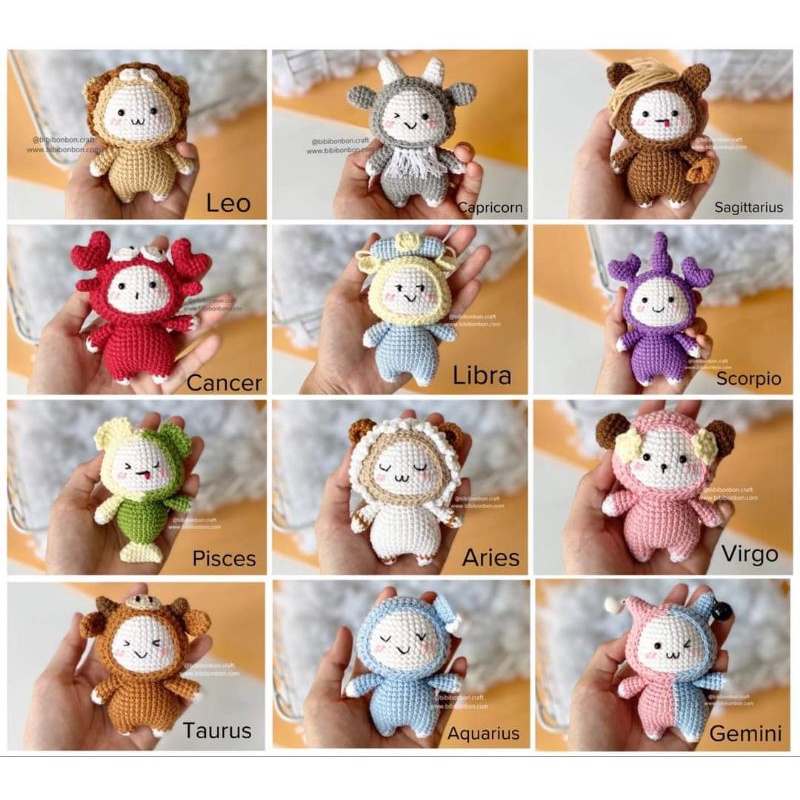 móc khóa 12 cung hoàng đạo handmade bằng len cuti kinh khủng=))- zodiac keychain