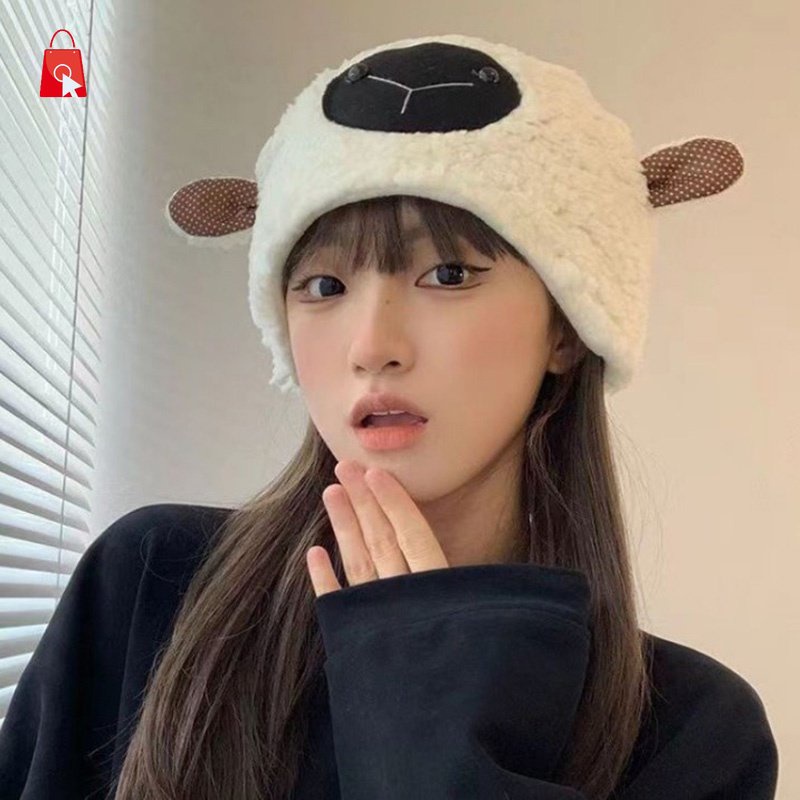 Mũ Tai Bèo Chất Nhung Giả Lông Cừu Dễ Thương Giữ Ấm Mùa Thu Đông Phong Cách Hàn Quốc