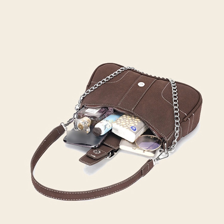 Túi Xách Mềm Bề Mặt Nhám Phối Dây Xích Phong Cách retro Cho Nữ