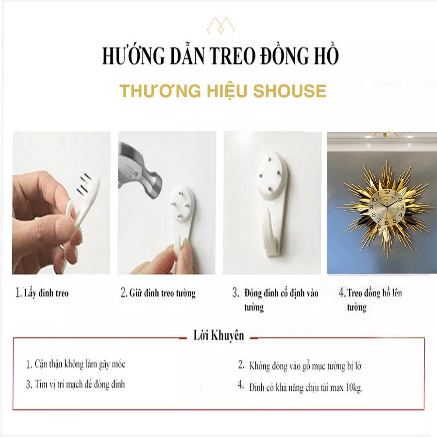 Đồng Hồ Trang Trí Treo Tường Cao Cấp Shouse A63 máy kim trôi không gây tiếng động decor nghệ thuật cho phòng khách
