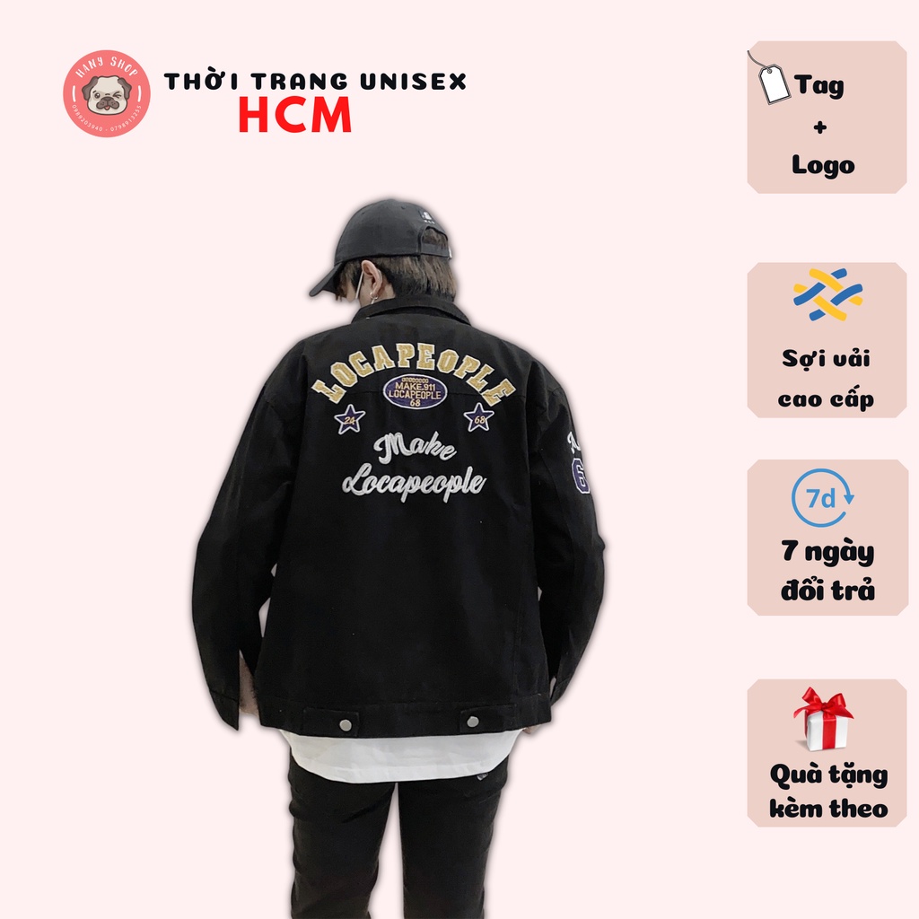 Áo khoác kaki jeans họa tiết thêu phong cách trẻ trung vải dày dặn Thời trang Unisex HCM BB40