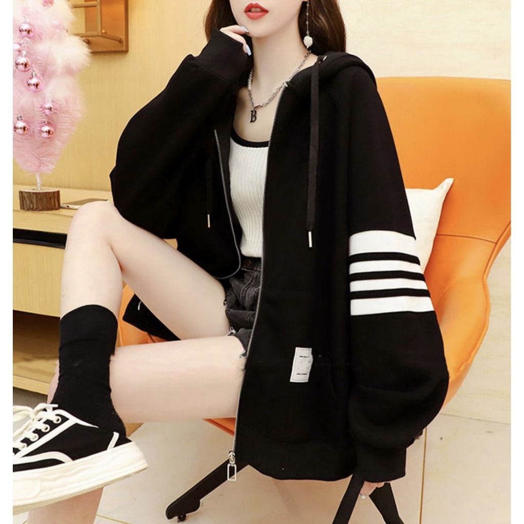 Áo Khoác Hoodie Zip Cardigan Có Khóa K88 PhốI Viền Tay, Áo Nỉ Thu Đông Form Rộng Phong Cách Hàn Quốc Cực Hot 2022