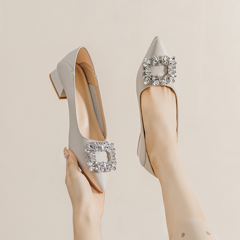 Giày Cao Gót 3Cm Mũi Nhọn Đính Đá Hình Bông Tuyết Size 33-42 Cho Phù Dâu