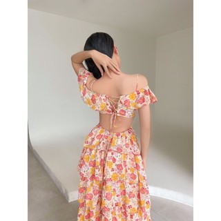 COLUS - Đầm maxi hoạ tiết hoa 5 tầng