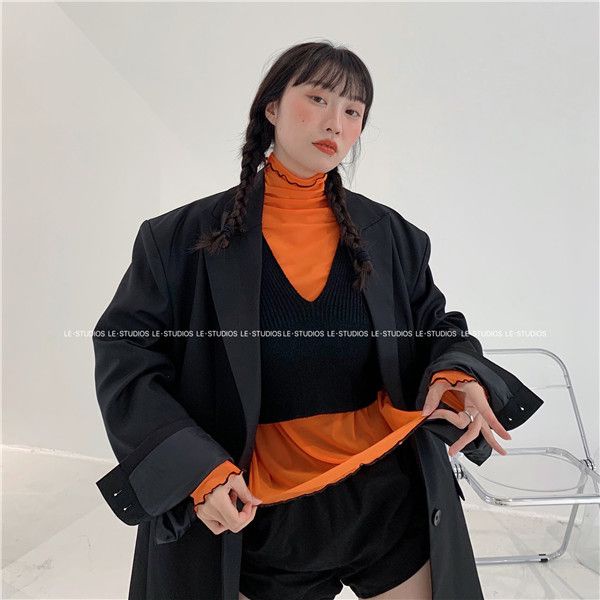 Áo Thun Tay Dài Cổ Cao Mẫu Mới 2022 Thời Trang Mùa Thu Cho Nữ