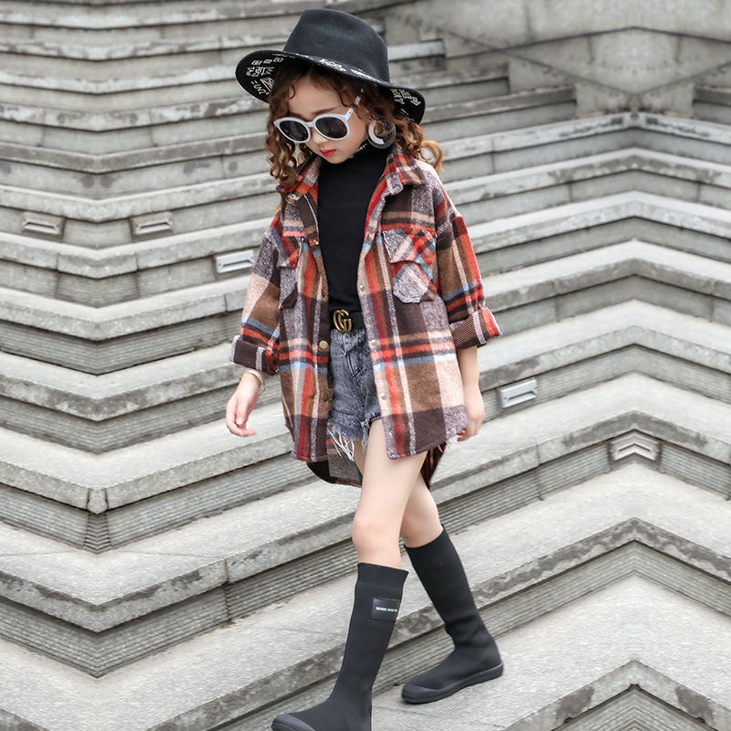 Áo Sơ Mi Caro Tay Dài Phong Cách Phương Tây Thời Trang Xuân Thu Cao Cấp Dành Cho Bé Gái
