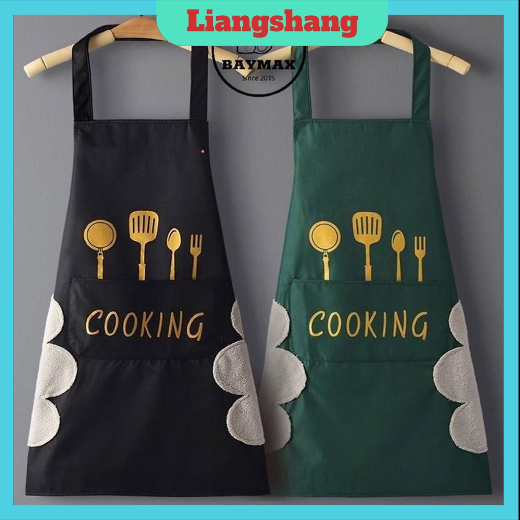 Tạp Dề Cooking🍁FREESHIP🍁Tạp Dề Phong Cách Hàn Quốc Cao Cấp Có Khăn Lâu Tay 2 Bên Và Một Túi Tiện Lợi