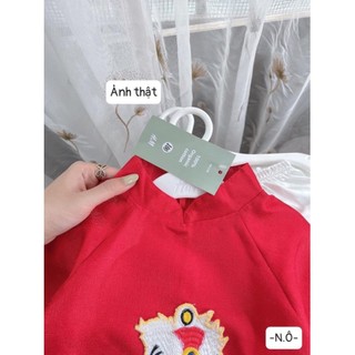 ÁO DÀI ĐỎ THÊU LÂN KÈM BỜM TÓC CHO BÉ