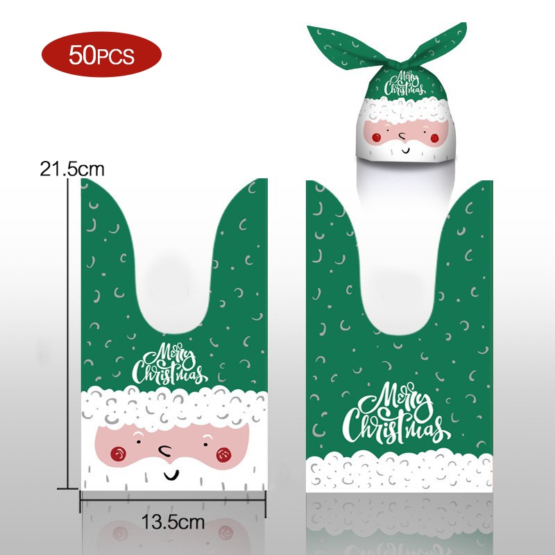 Set 50 Túi Đựng Bánh Kẹo Hình Gấu / Thỏ Dễ Thương Trang Trí Giáng Sinh